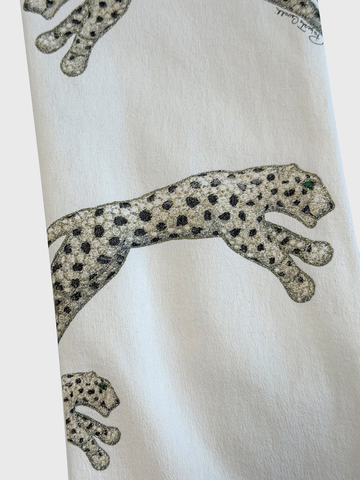 ROBERTO CAVALLI Fall 2002 Vintage White Denim Pants Jeans w/ Tiger Print Size S