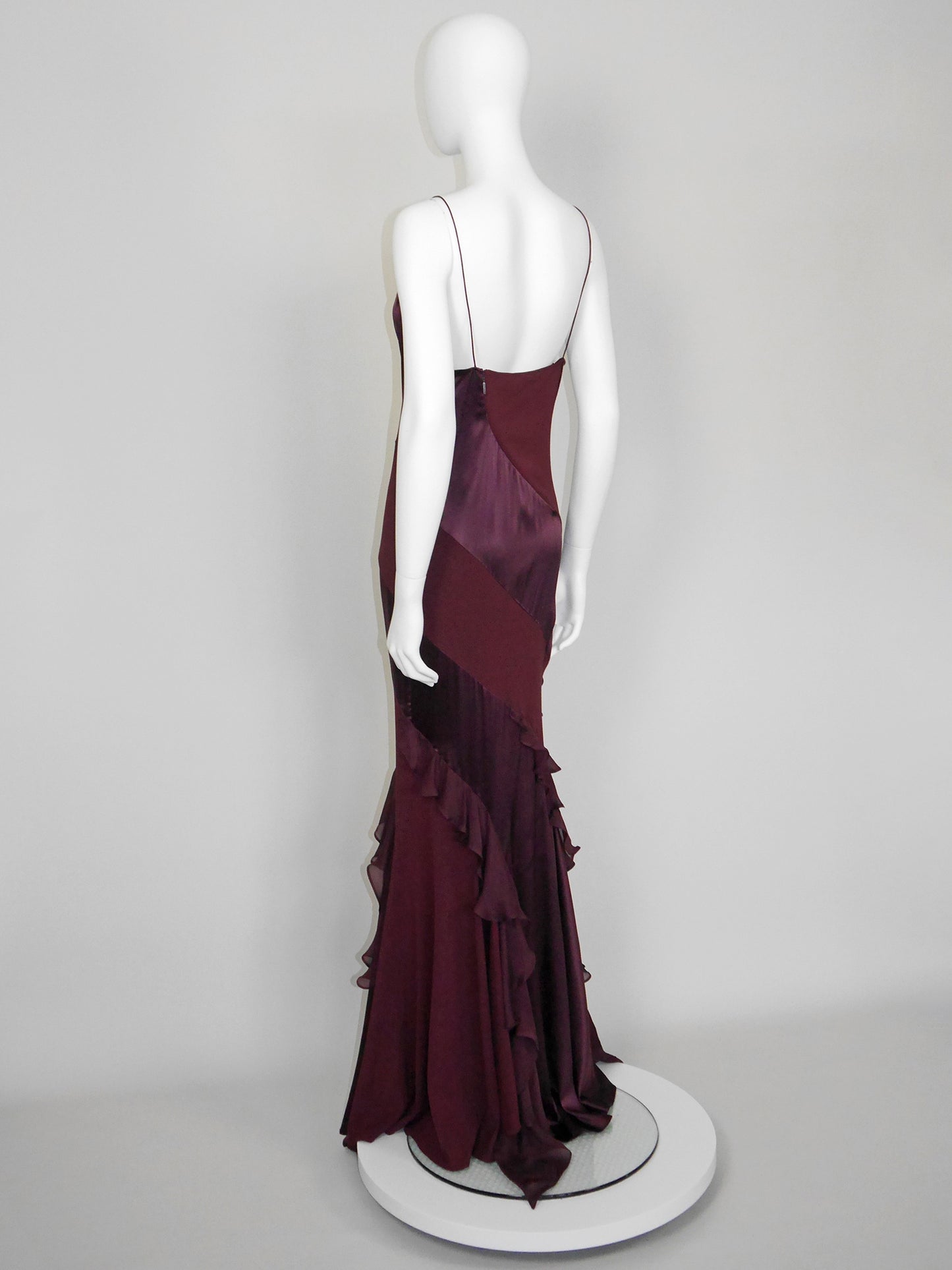 ROBERTO CAVALLI Fall 2004 Vintage Burgundy Red Silk Stretch Maxi Evening Gown Size L