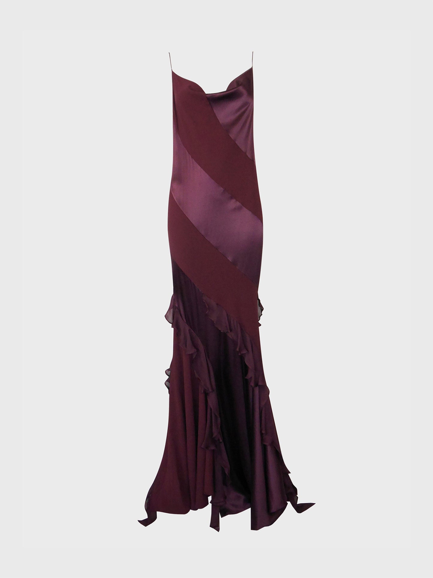 ROBERTO CAVALLI Fall 2004 Vintage Burgundy Red Silk Maxi Evening Gown Size L