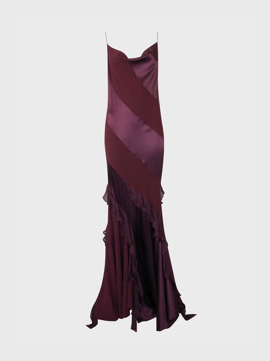 ROBERTO CAVALLI Fall 2004 Vintage Burgundy Red Silk Maxi Evening Gown Size L