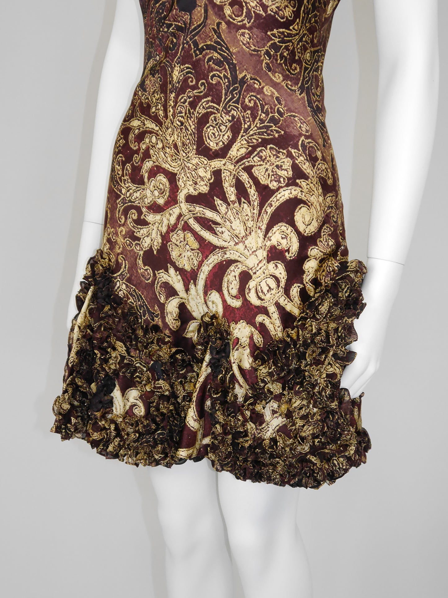 ROBERTO CAVALLI Fall 2004 Vintage Ruffled Silk Mini Slip Dress Size S