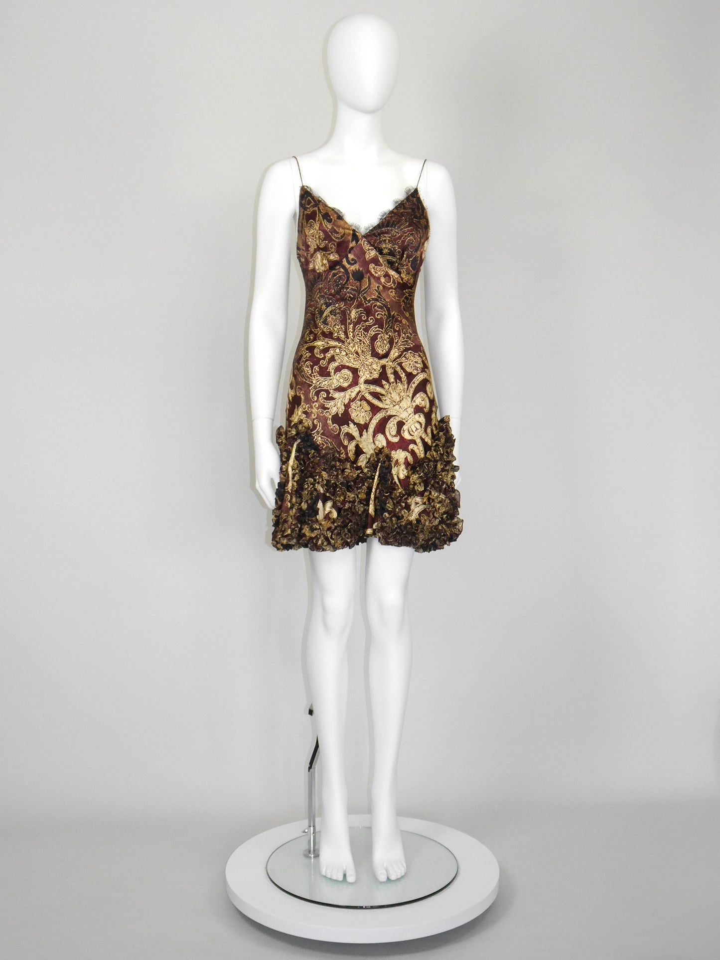 ROBERTO CAVALLI Fall 2004 Vintage Ruffled Silk Mini Slip Dress Size S