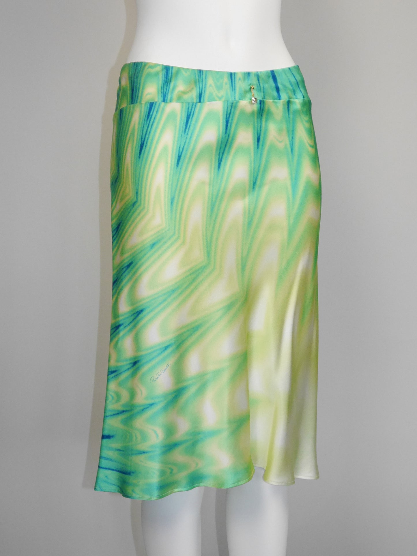 ROBERTO CAVALLI Spring 2001 Vintage Psychedelic Print Silk Skirt Size S