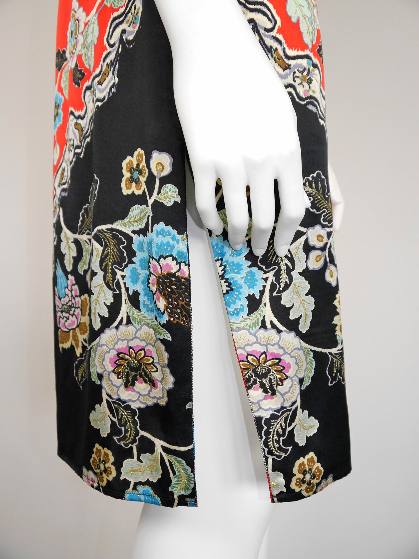 ROBERTO CAVALLI Spring 2003 Vintage Floral Asian Cheongsam Silk Dress Size M