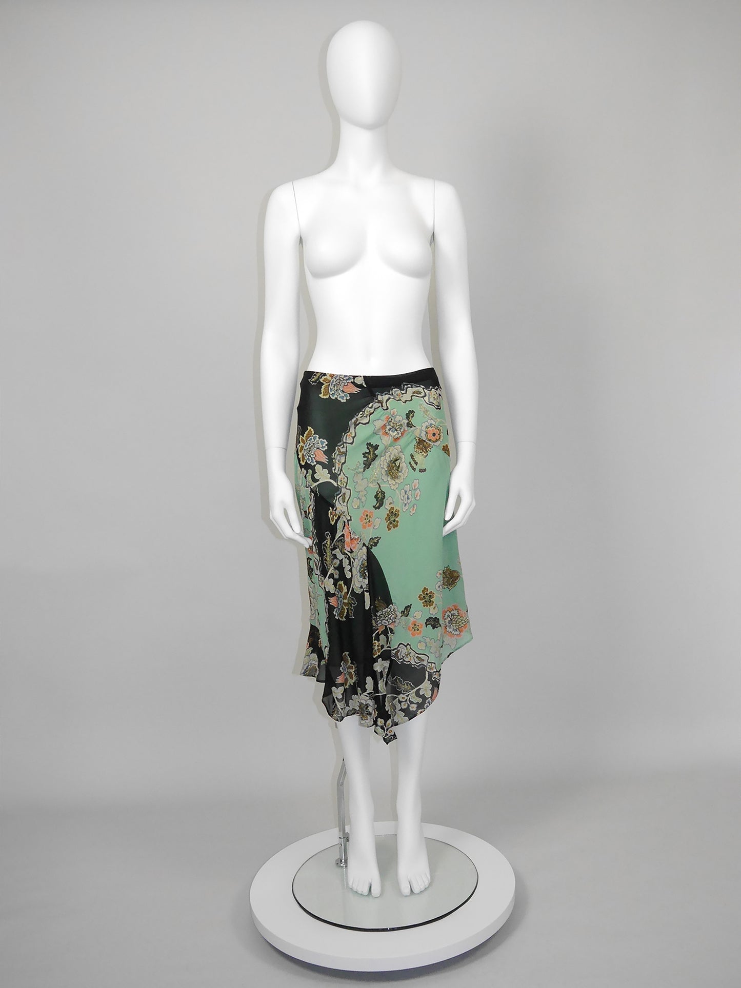 ROBERTO CAVALLI Spring 2003 Vintage Asian Floral Silk Skirt Size S