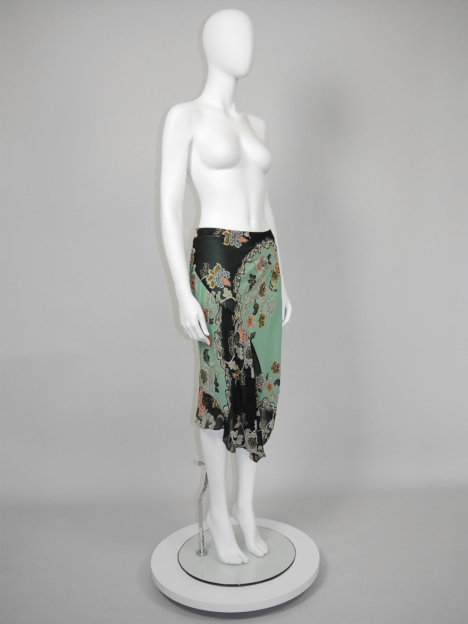 ROBERTO CAVALLI Spring 2003 Vintage Asian Floral Silk Skirt Size S