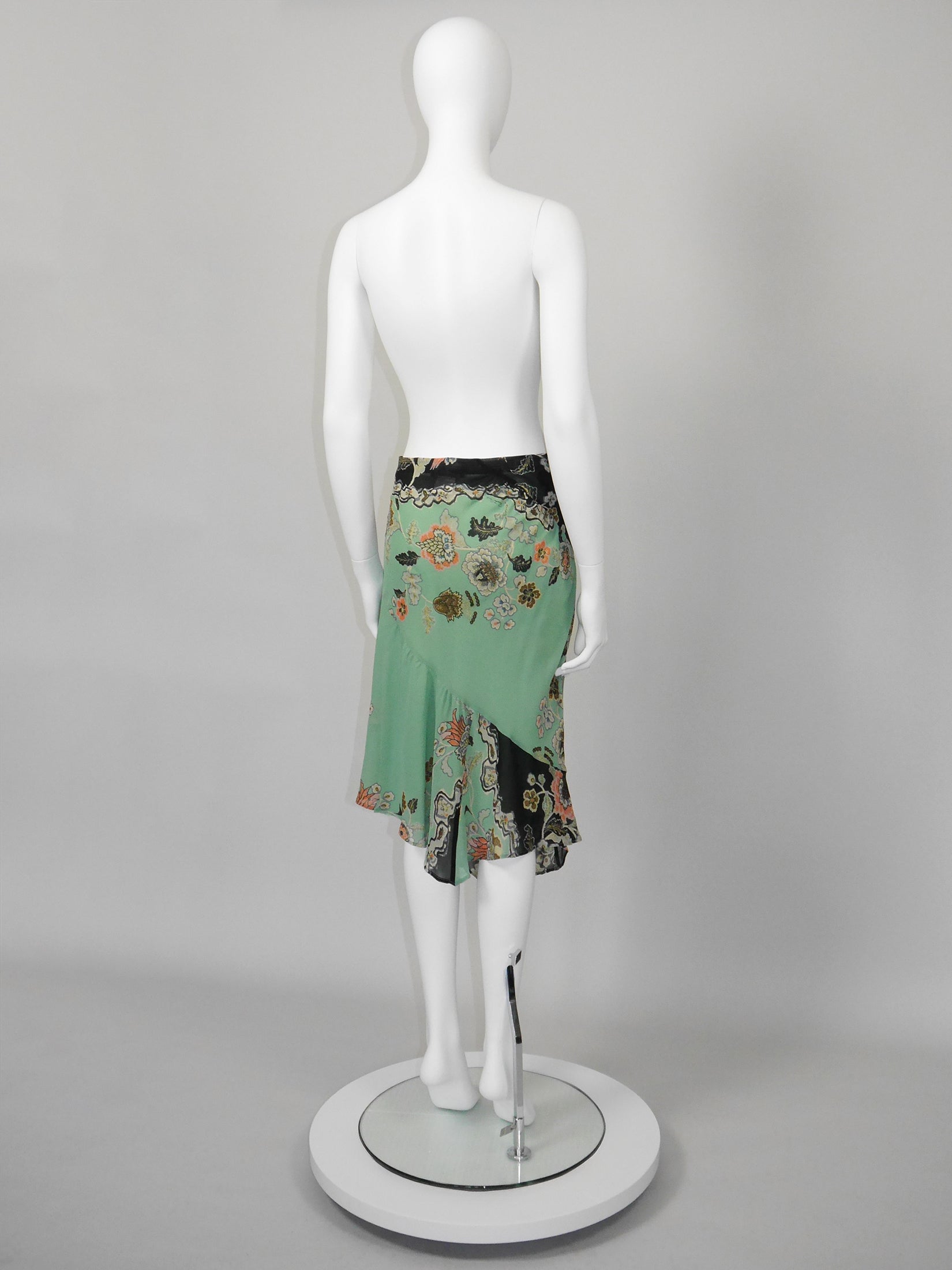 ROBERTO CAVALLI Spring 2003 Vintage Asian Floral Silk Skirt
