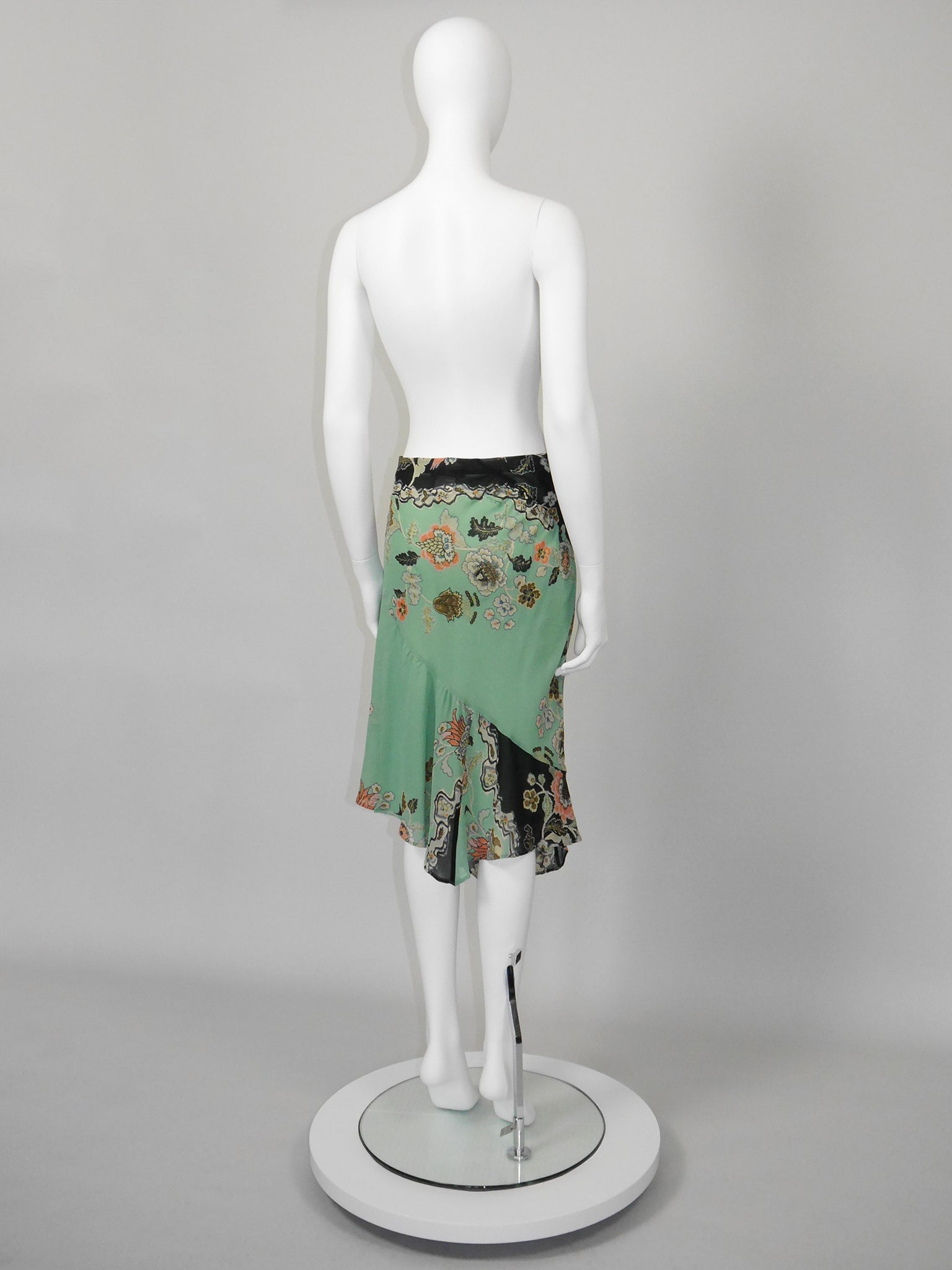 ROBERTO CAVALLI Spring 2003 Vintage Asian Floral Silk Skirt Size S