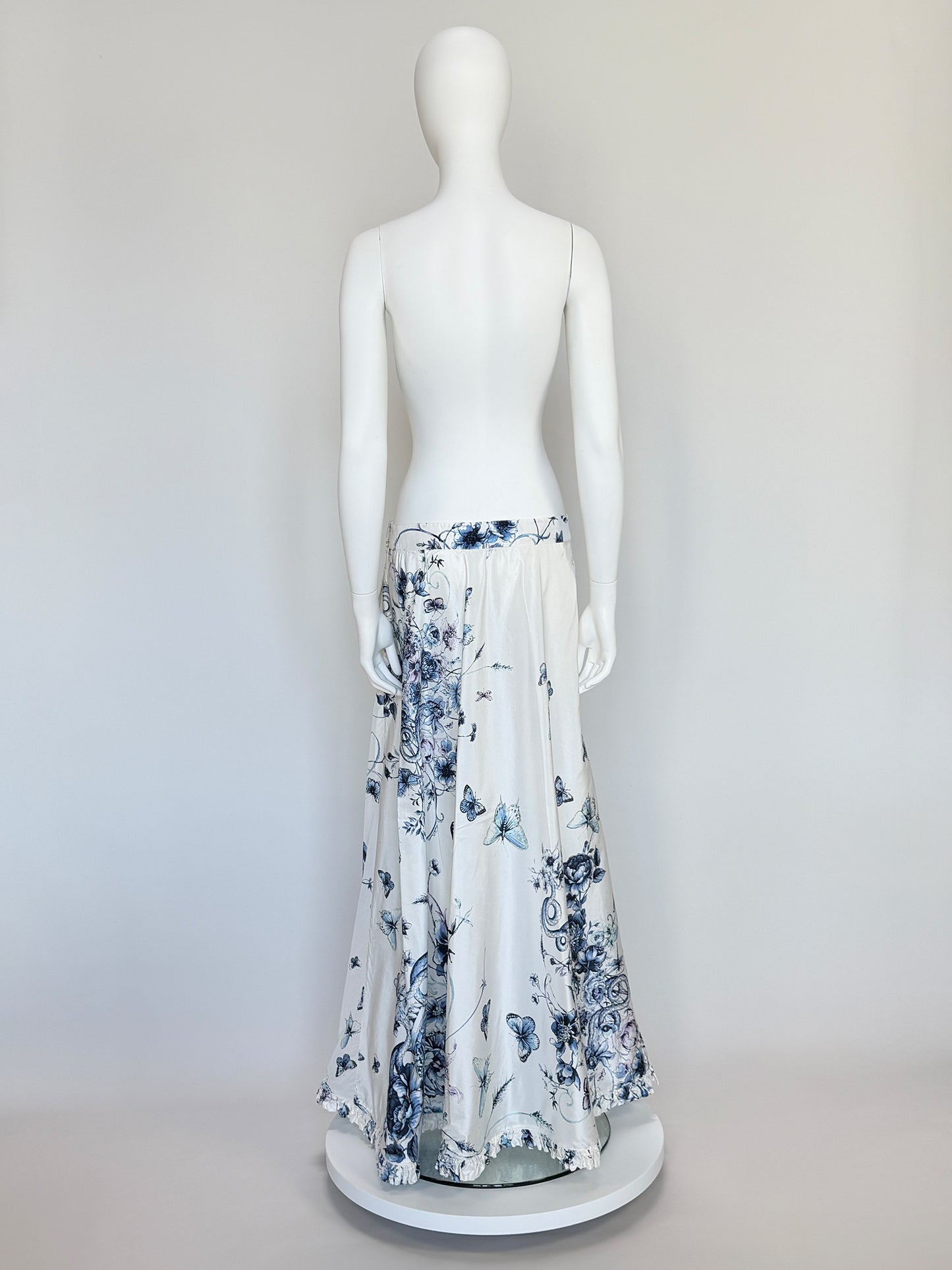 ROBERTO CAVALLI Vintage Spring 2005 Ruffled Floral Silk Maxi Skirt Size S