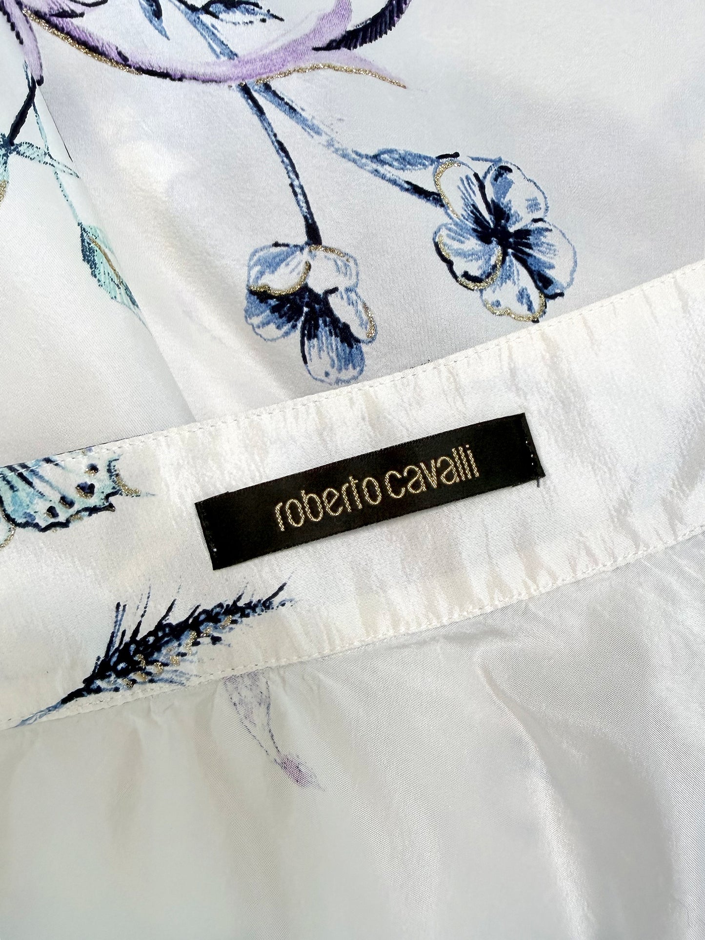 ROBERTO CAVALLI Vintage Spring 2005 Ruffled Floral Silk Maxi Skirt Size S