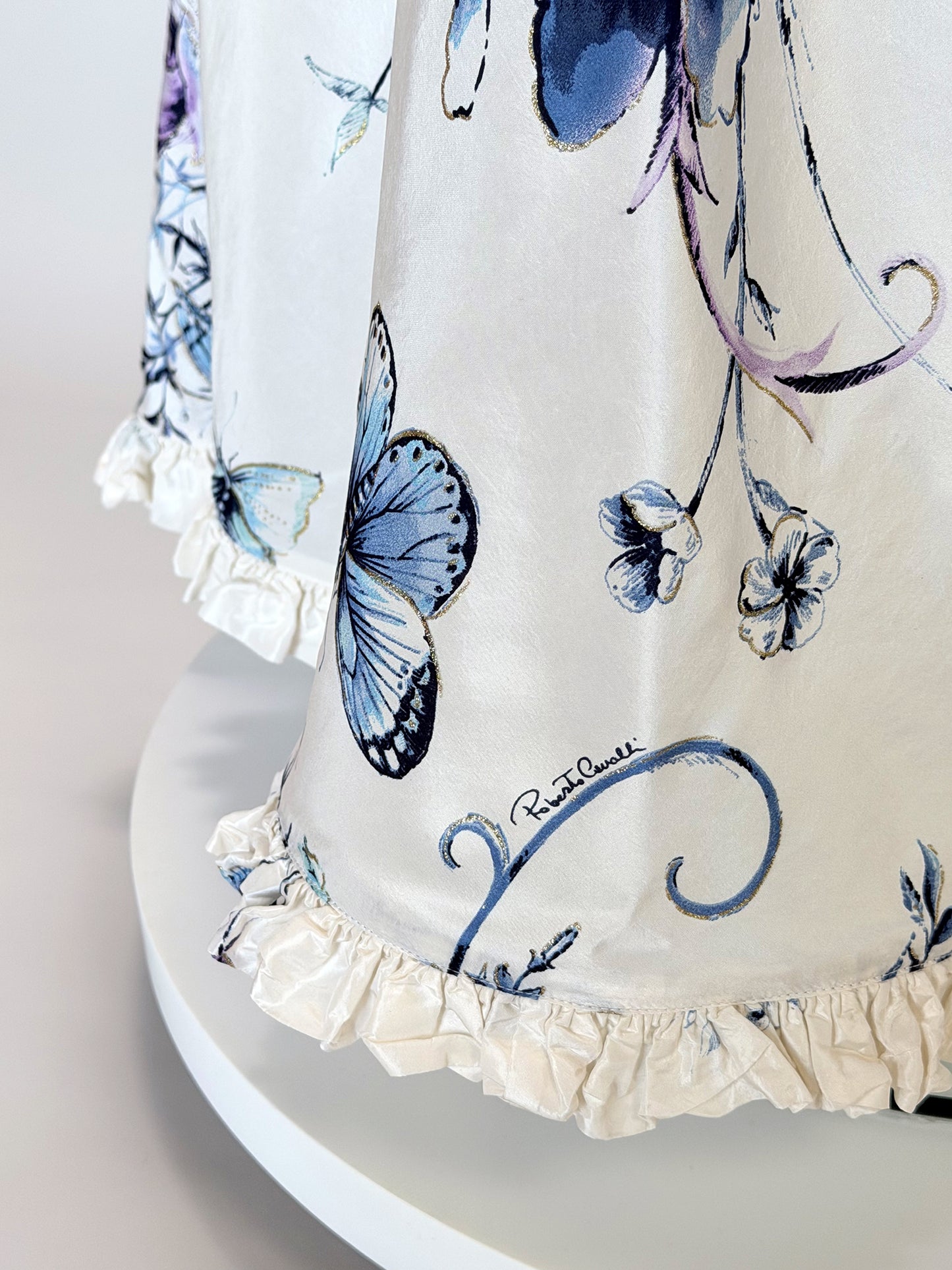 ROBERTO CAVALLI Vintage Spring 2005 Ruffled Floral Silk Maxi Skirt Size S