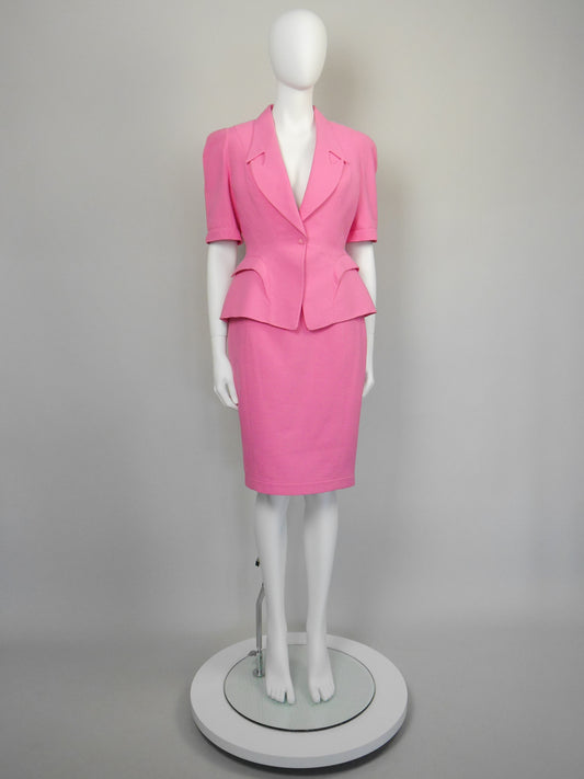 THIERRY MUGLER 1980s 1990s Vintage Pink Barbiecore Jacket & Skirt Suit Size S