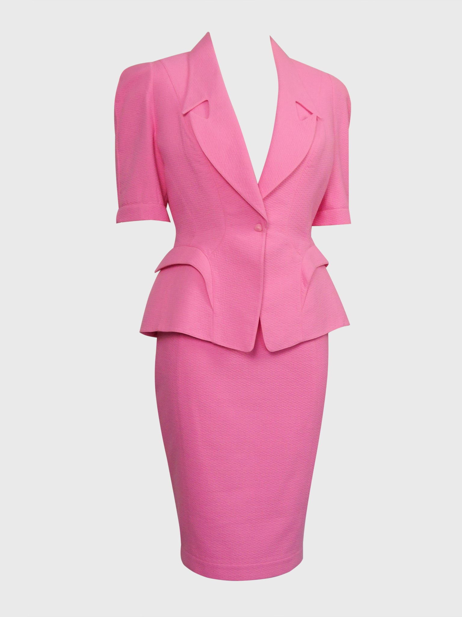 THIERRY MUGLER 1980s 1990s Vintage Pink Barbiecore Jacket & Skirt Suit Size S