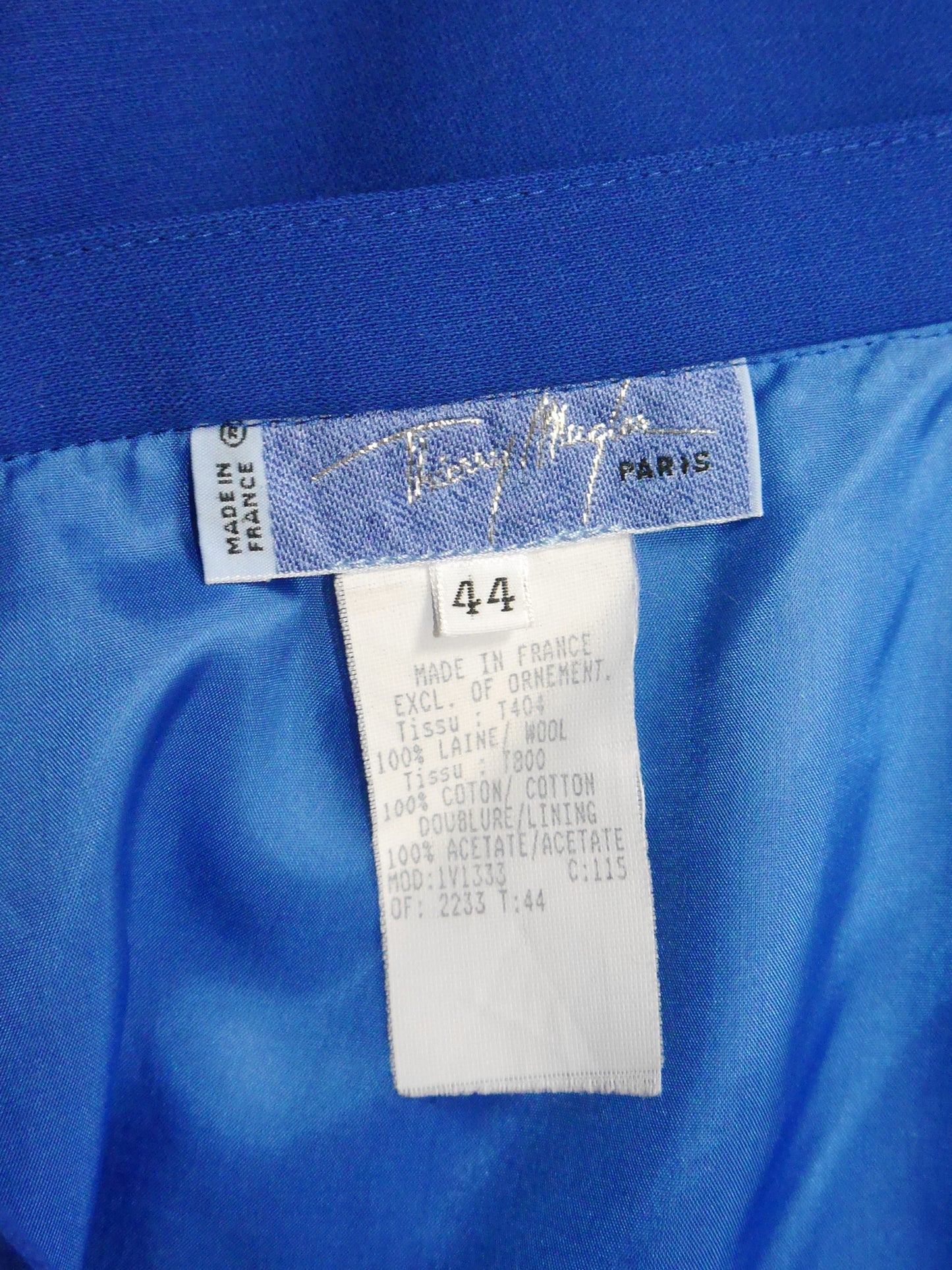 THIERRY MUGLER 1980s 1990s Vintage Electric Blue Jacket & Skirt Suit w/ Velvet Accents Size L-XL