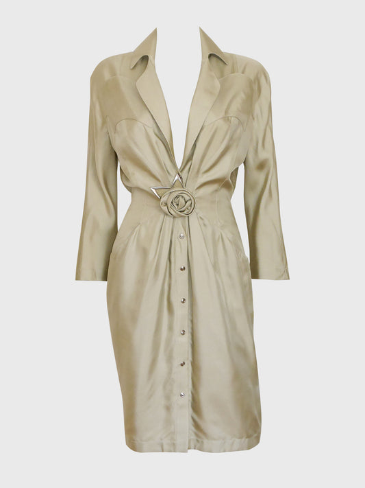 THIERRY MUGLER 1980s 1990s Vintage Pale Gold Silk Dress