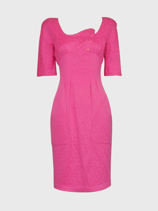 THIERRY MUGLER 1980s 1990s Vintage Pink Cotton Day Dress