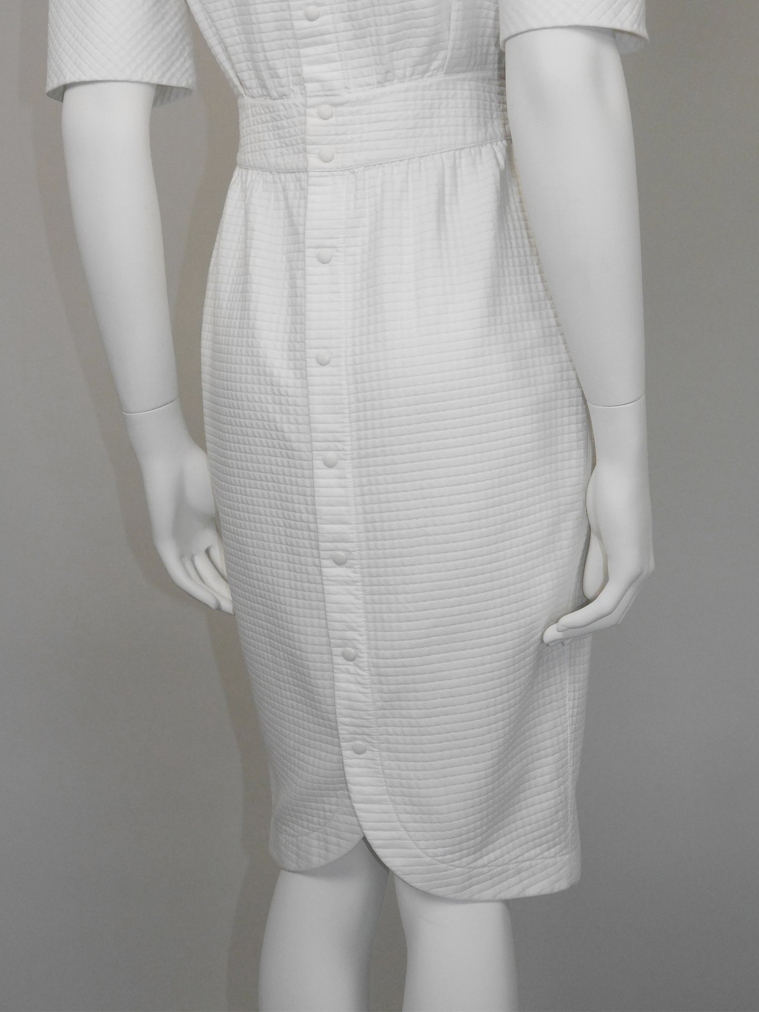THIERRY MUGLER 1980s 1990s Vintage White Waffle Weave Sculpted Dress Size XS
