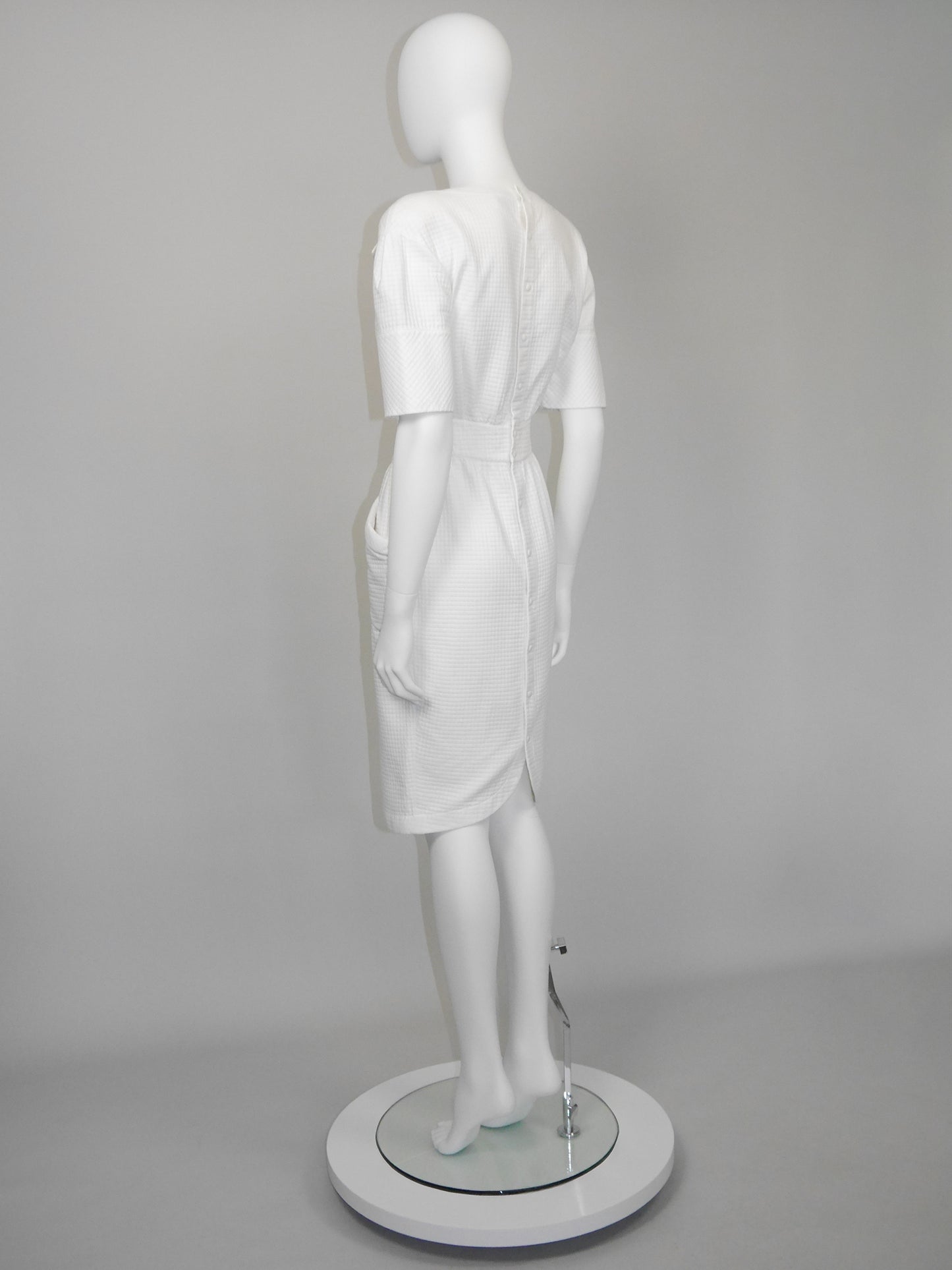 THIERRY MUGLER 1980s 1990s Vintage White Waffle Weave Sculpted Dress Size XS