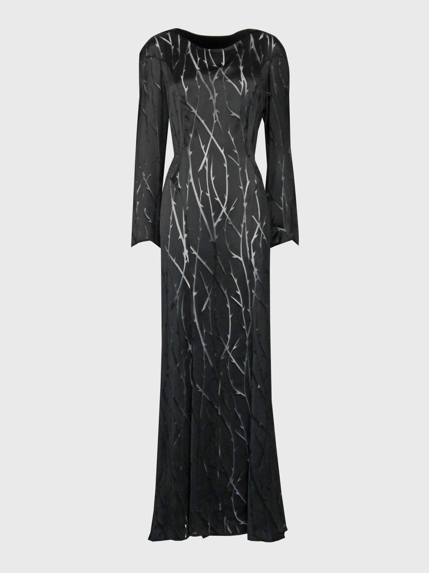 THIERRY MUGLER 1990s 2000s Vintage Black Thorn Devoré Maxi Evening Dress Size L-XL