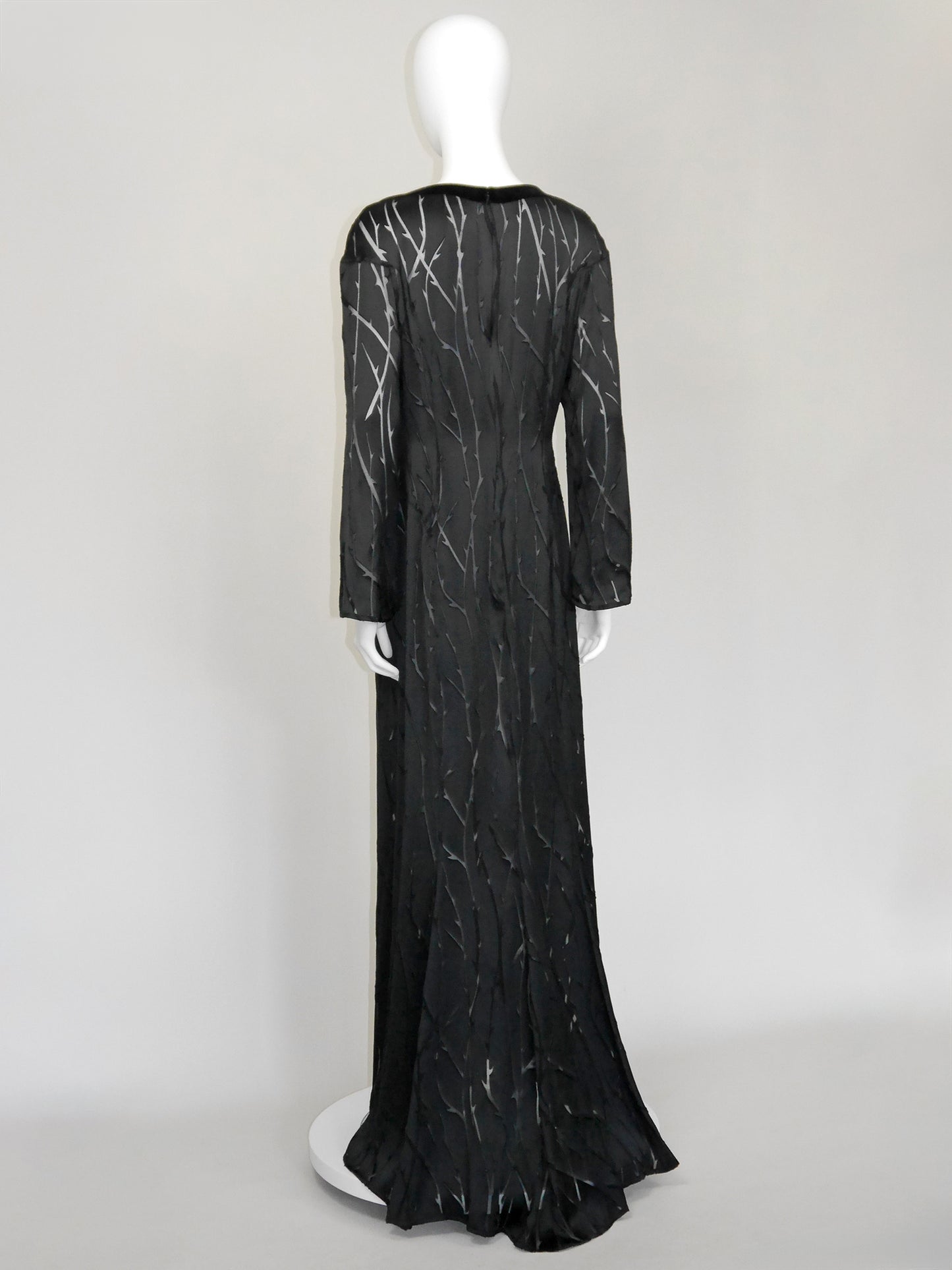 THIERRY MUGLER 1990s 2000s Vintage Black Thorn Devoré Maxi Evening Dress Size L-XL