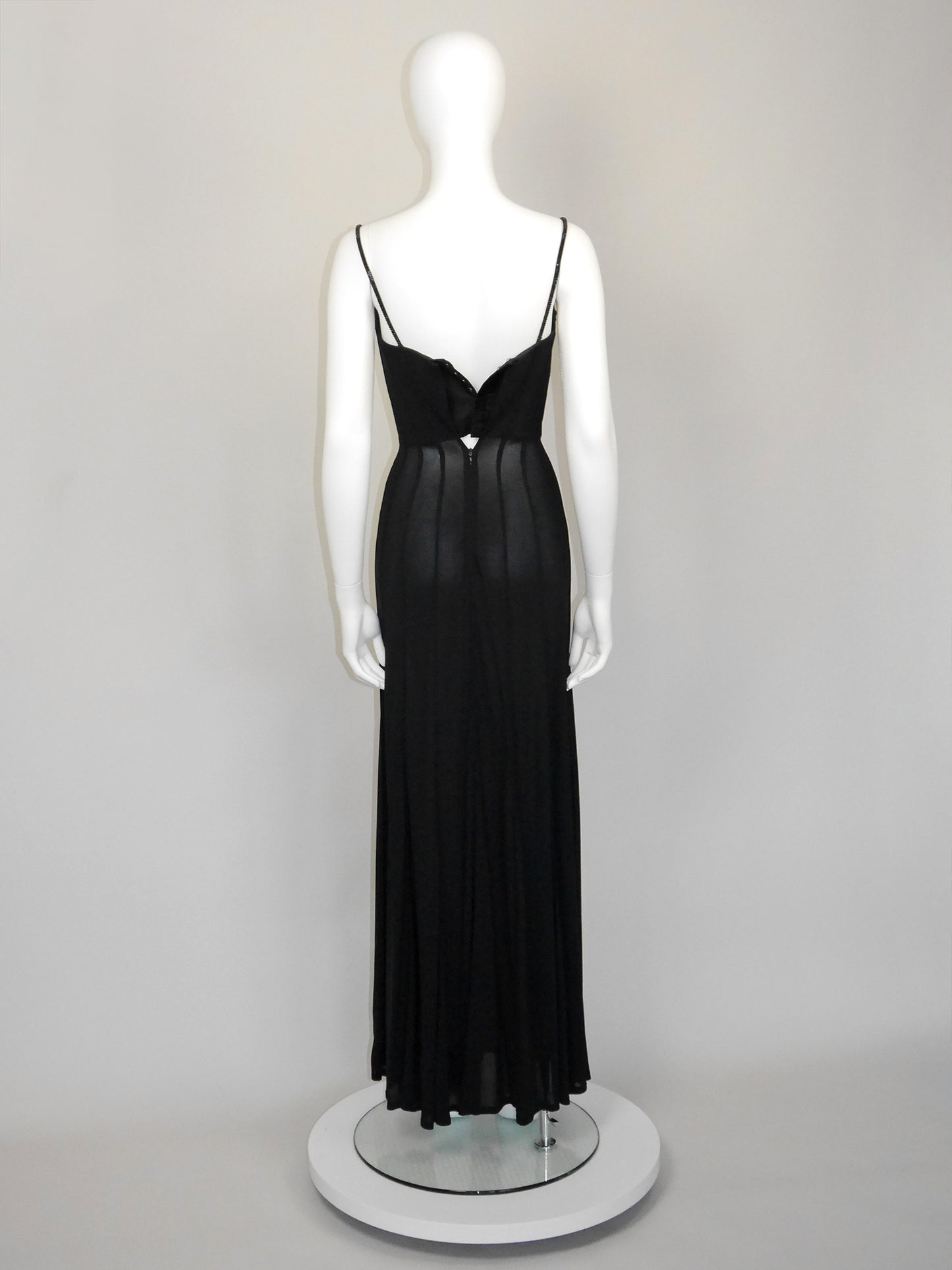 THIERRY MUGLER 1990s 2000s Vintage Black Bustier Corset Maxi Evening Dress Size XXS-XS