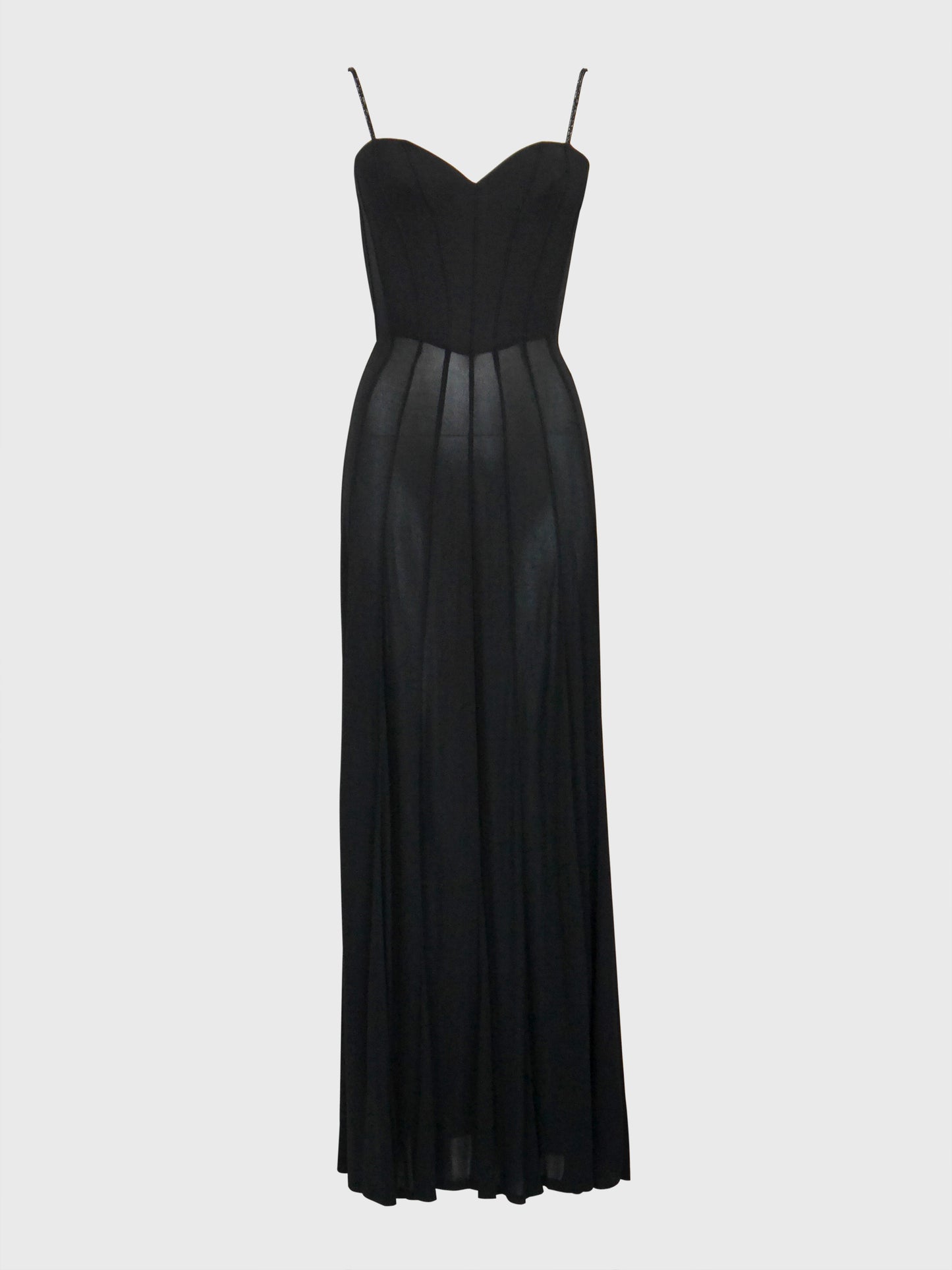 THIERRY MUGLER 1990s 2000s Vintage Black Bustier Corset Maxi Evening Dress Size XXS-XS