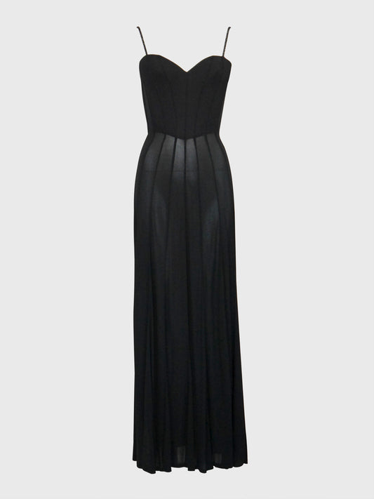 THIERRY MUGLER 1990s 2000s Vintage Black Bustier Corset Maxi Evening Dress Size XXS-XS