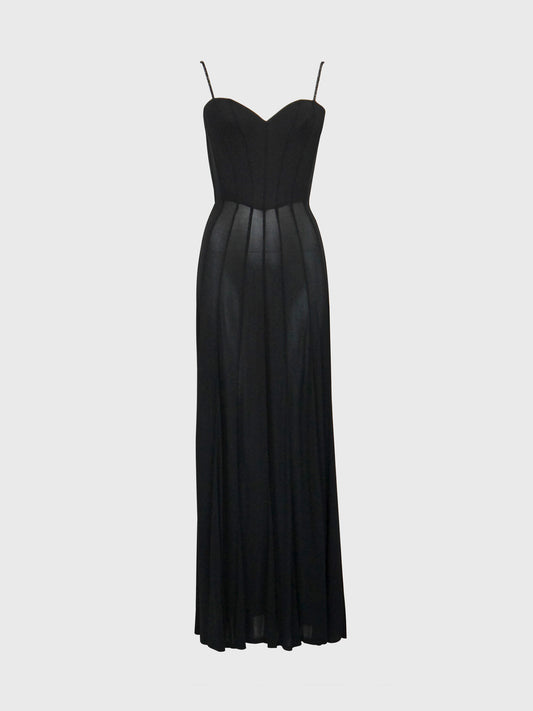 THIERRY MUGLER 1990s 2000s Vintage Black Bustier Corset Maxi Evening Dress Size XXS-XS