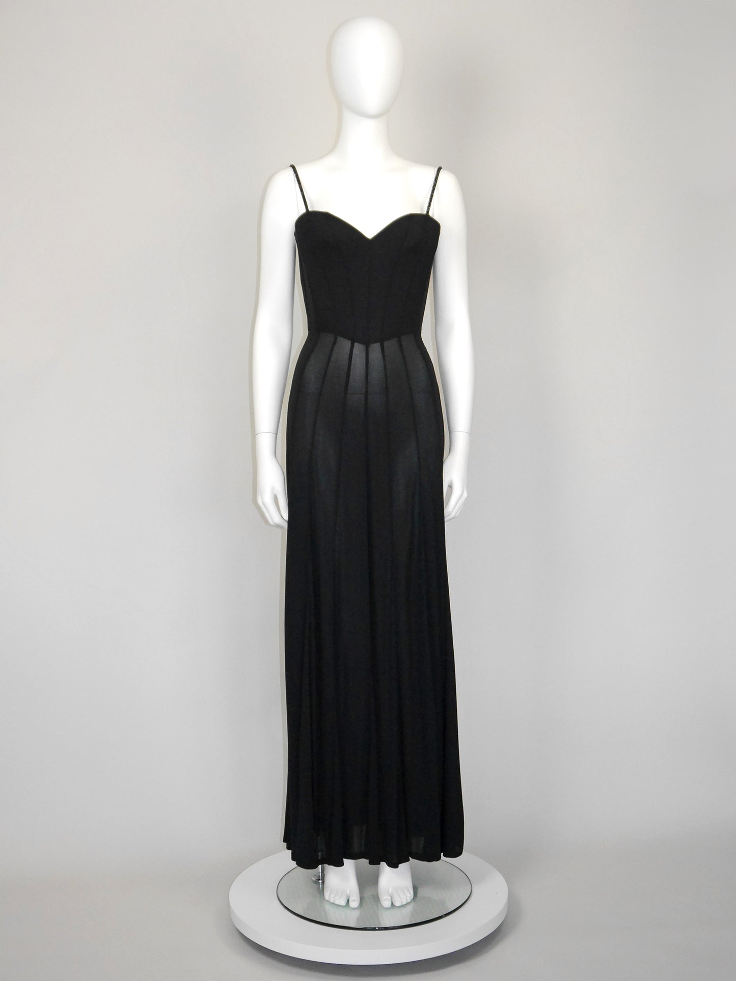 THIERRY MUGLER 1990s 2000s Vintage Black Bustier Corset Maxi Evening Dress Size XXS-XS
