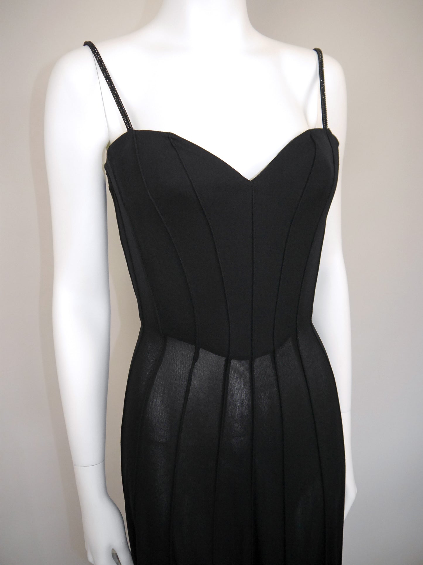 THIERRY MUGLER 1990s 2000s Vintage Black Bustier Corset Maxi Evening Dress Size XXS-XS