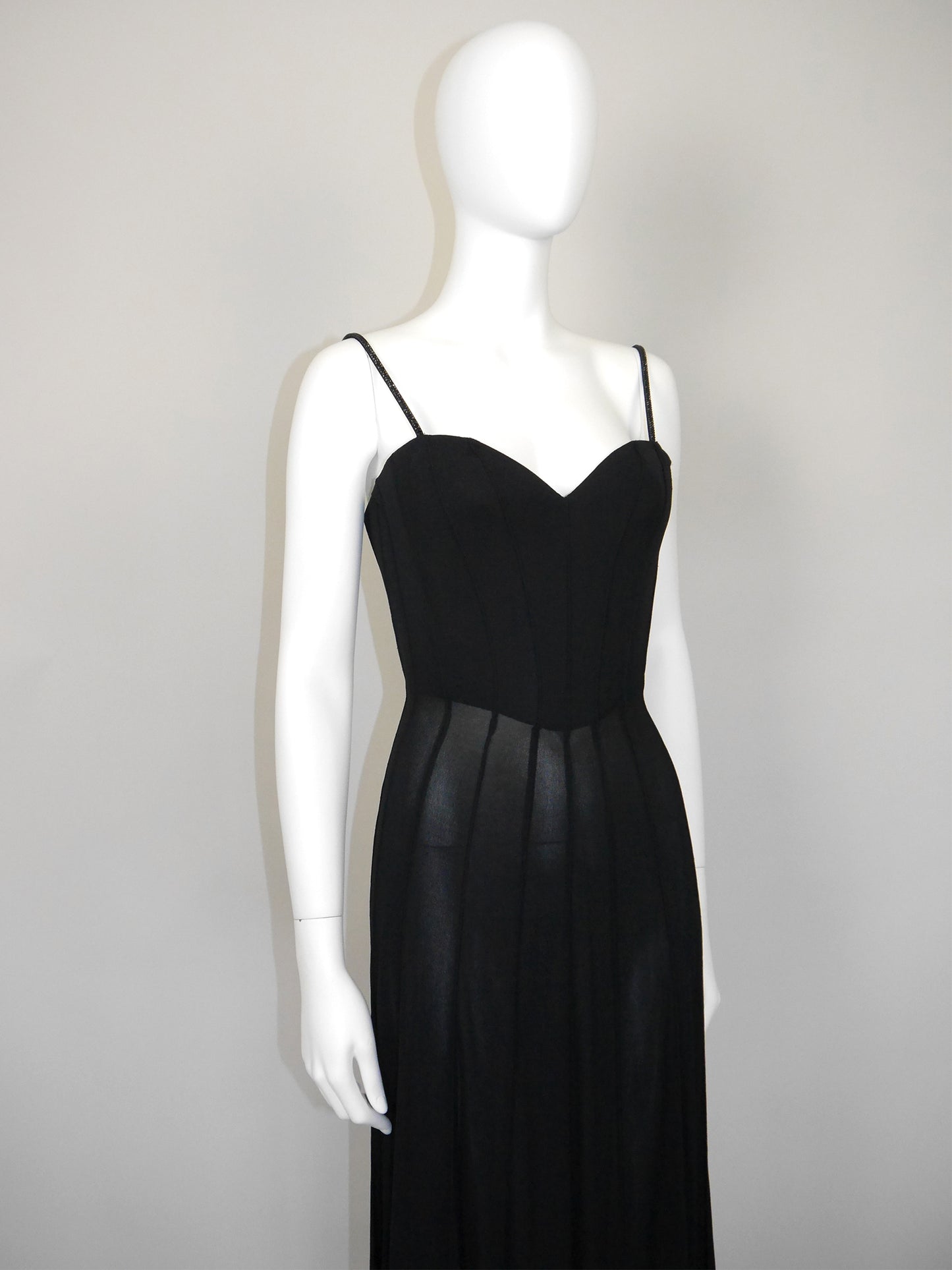 THIERRY MUGLER 1990s 2000s Vintage Black Bustier Corset Maxi Evening Dress Size XXS-XS
