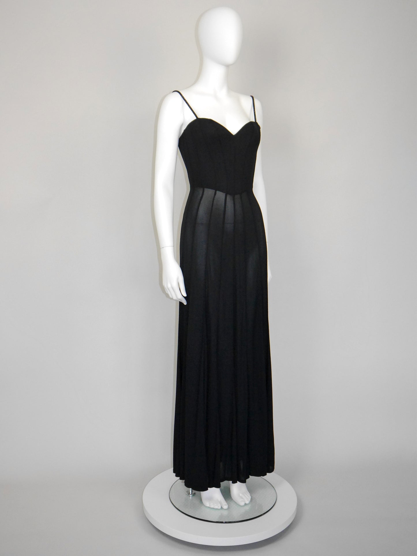 THIERRY MUGLER 1990s 2000s Vintage Black Bustier Corset Maxi Evening Dress Size XXS-XS