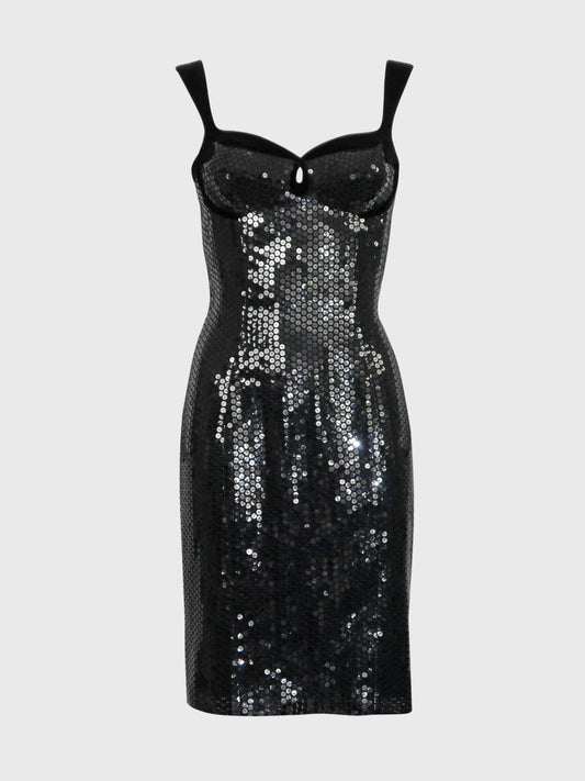 THIERRY MUGLER 1990s Vintage Black Velvet & Sequins Cocktail Evening Dress Size S