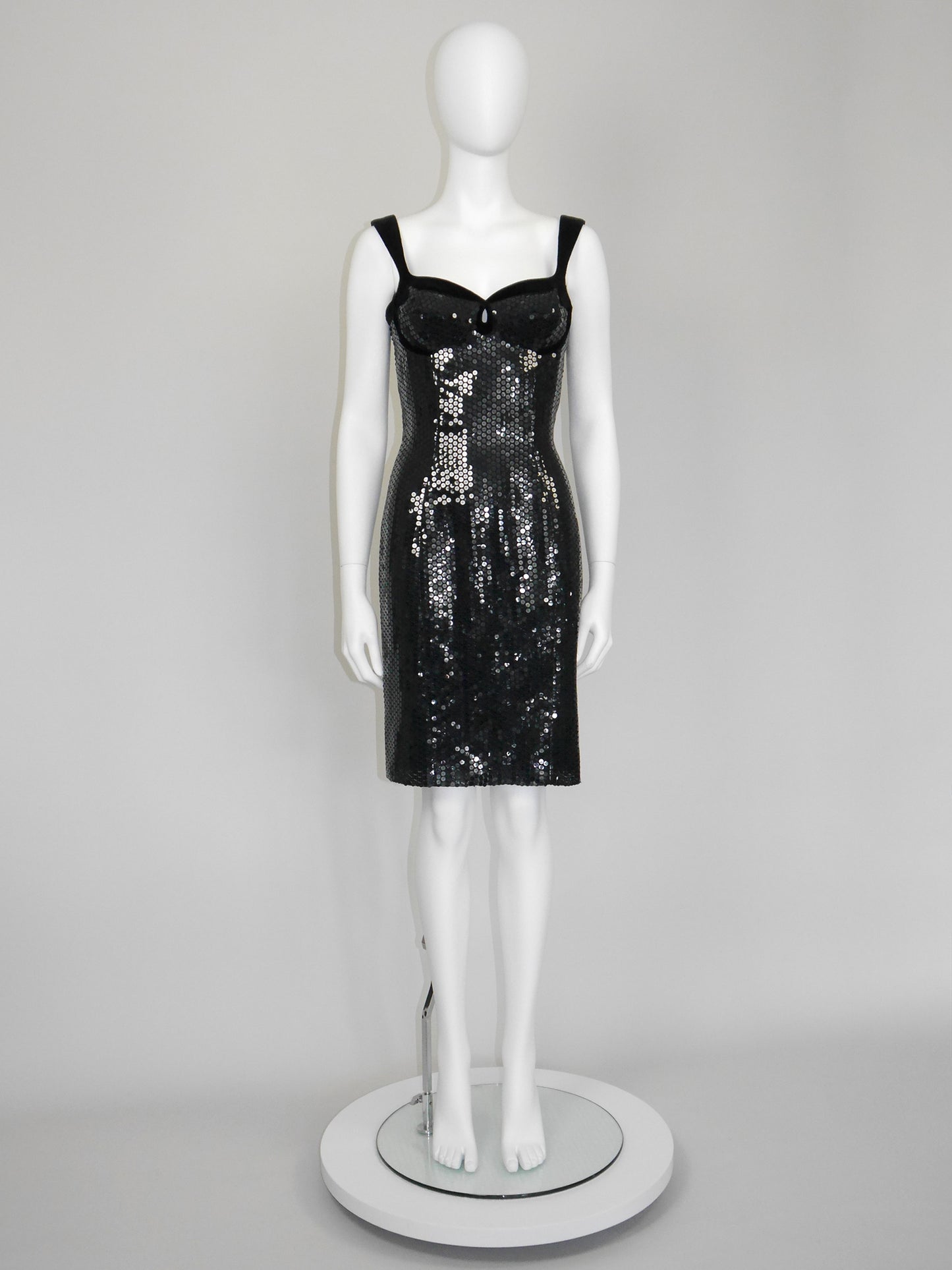 THIERRY MUGLER 1990s Vintage Black Velvet & Sequins Cocktail Evening Dress Size S
