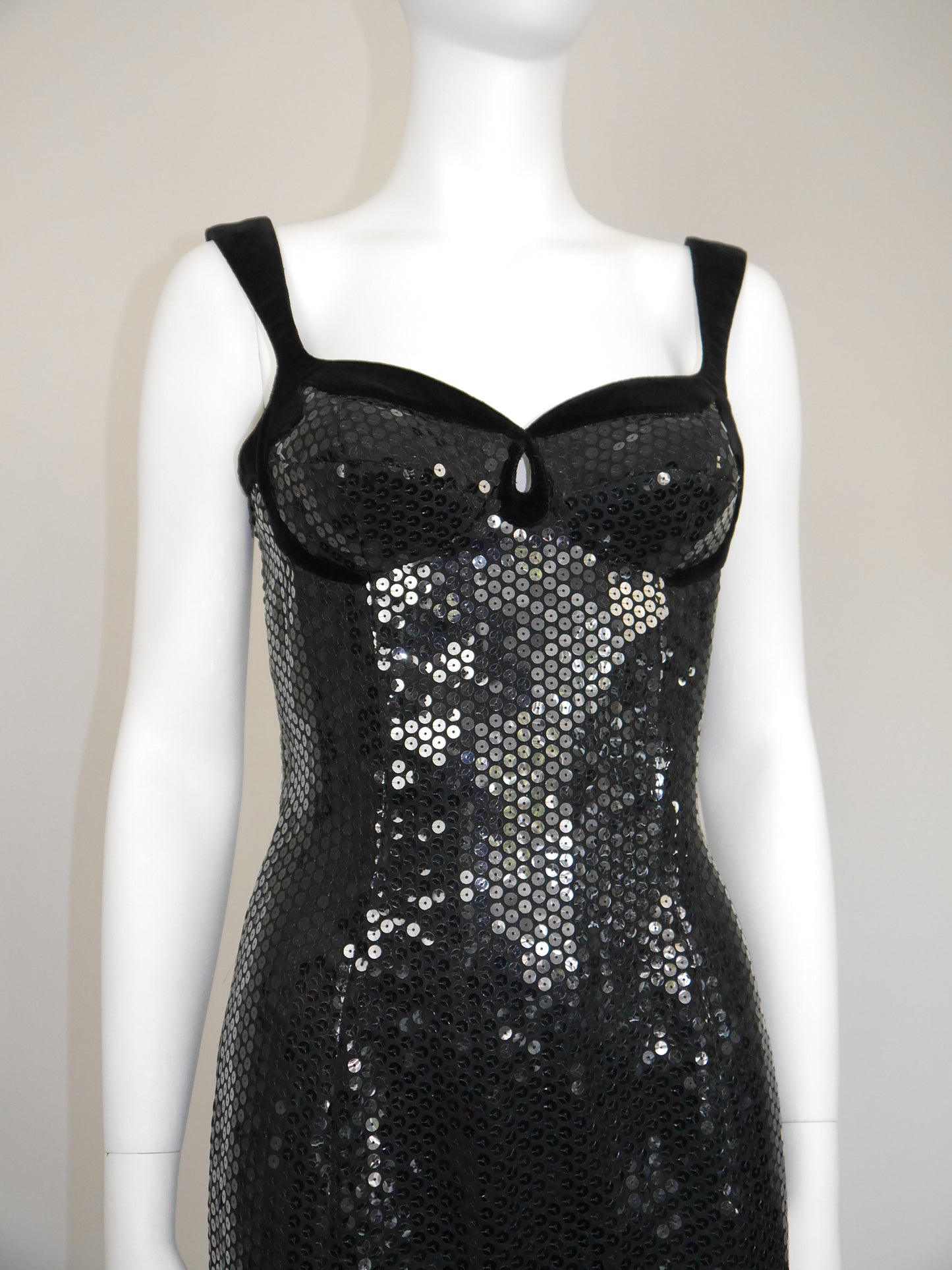 THIERRY MUGLER 1990s Vintage Black Velvet & Sequins Cocktail Evening Dress Size S