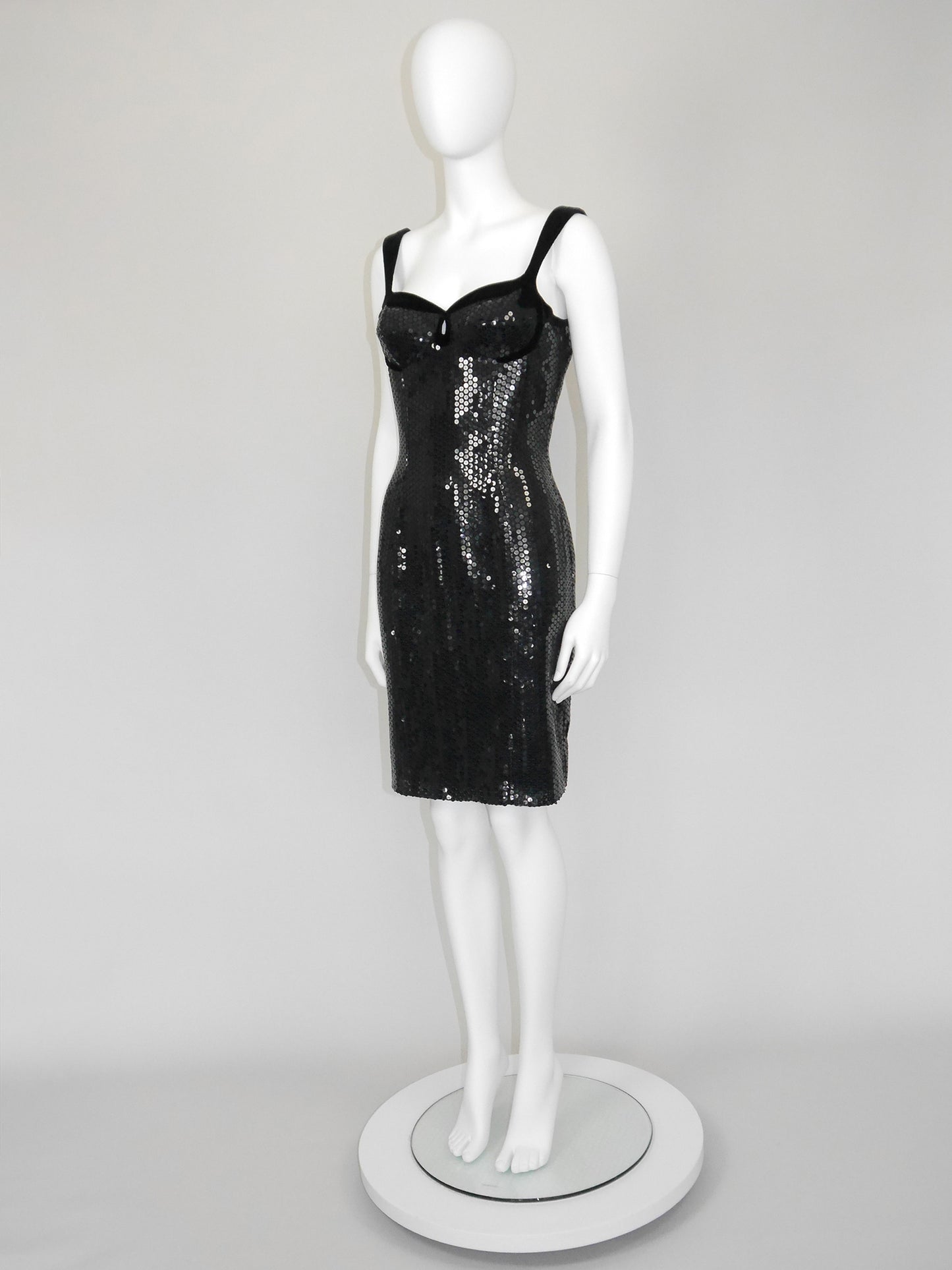 THIERRY MUGLER 1990s Vintage Black Velvet & Sequins Cocktail Evening Dress Size S