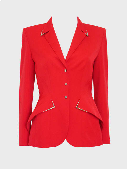 THIERRY MUGLER Couture Vintage Red Jacket w/ Metal Details