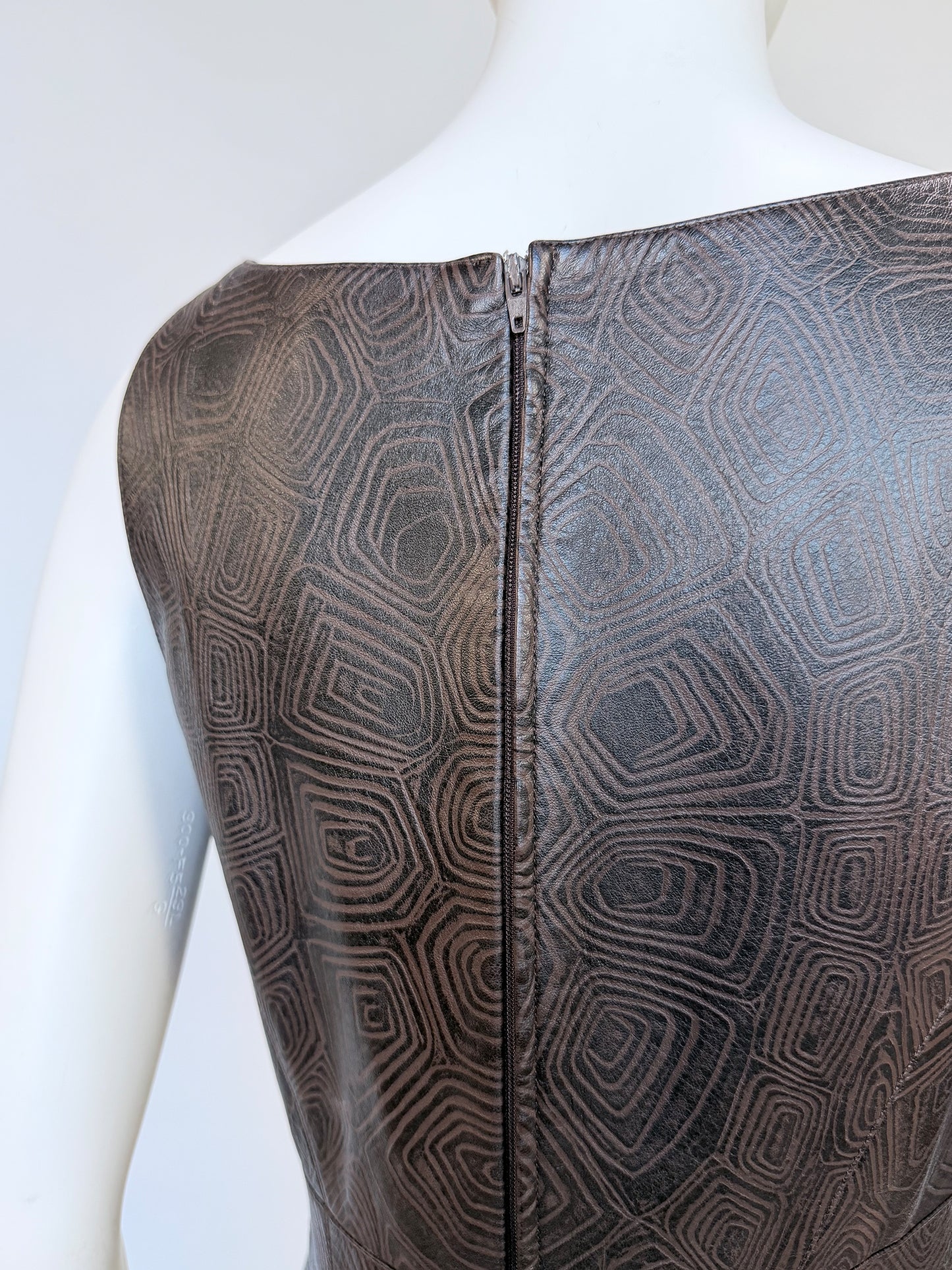 THIERRY MUGLER Couture Spring 2001 Metallic Brown Tortoiseshell Embossed Leather Dress Size S
