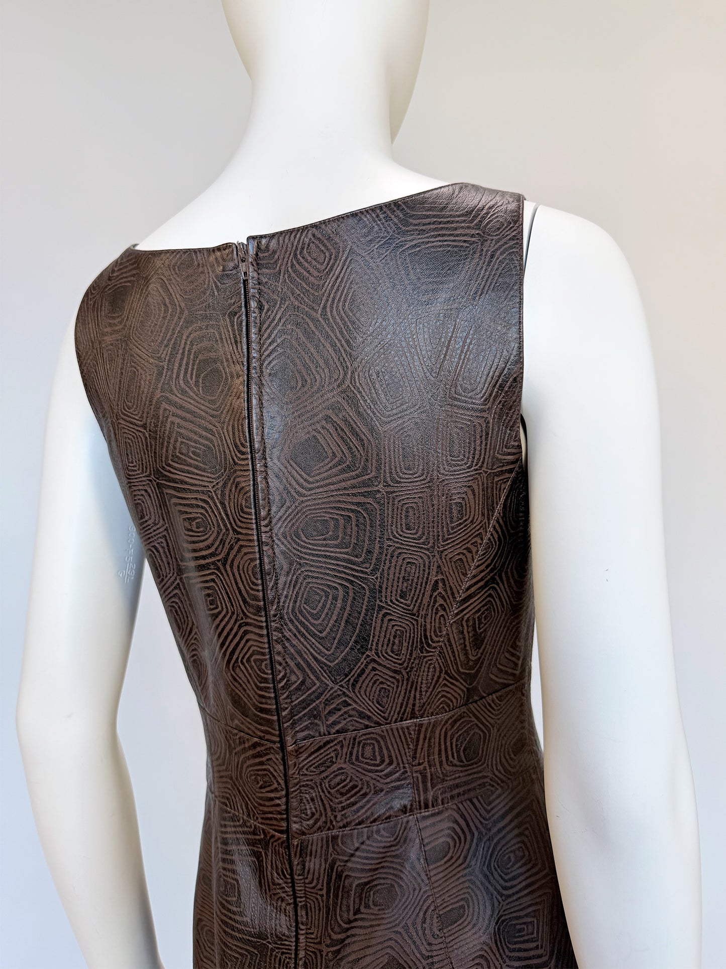 THIERRY MUGLER Couture Spring 2001 Metallic Brown Tortoiseshell Embossed Leather Dress Size S