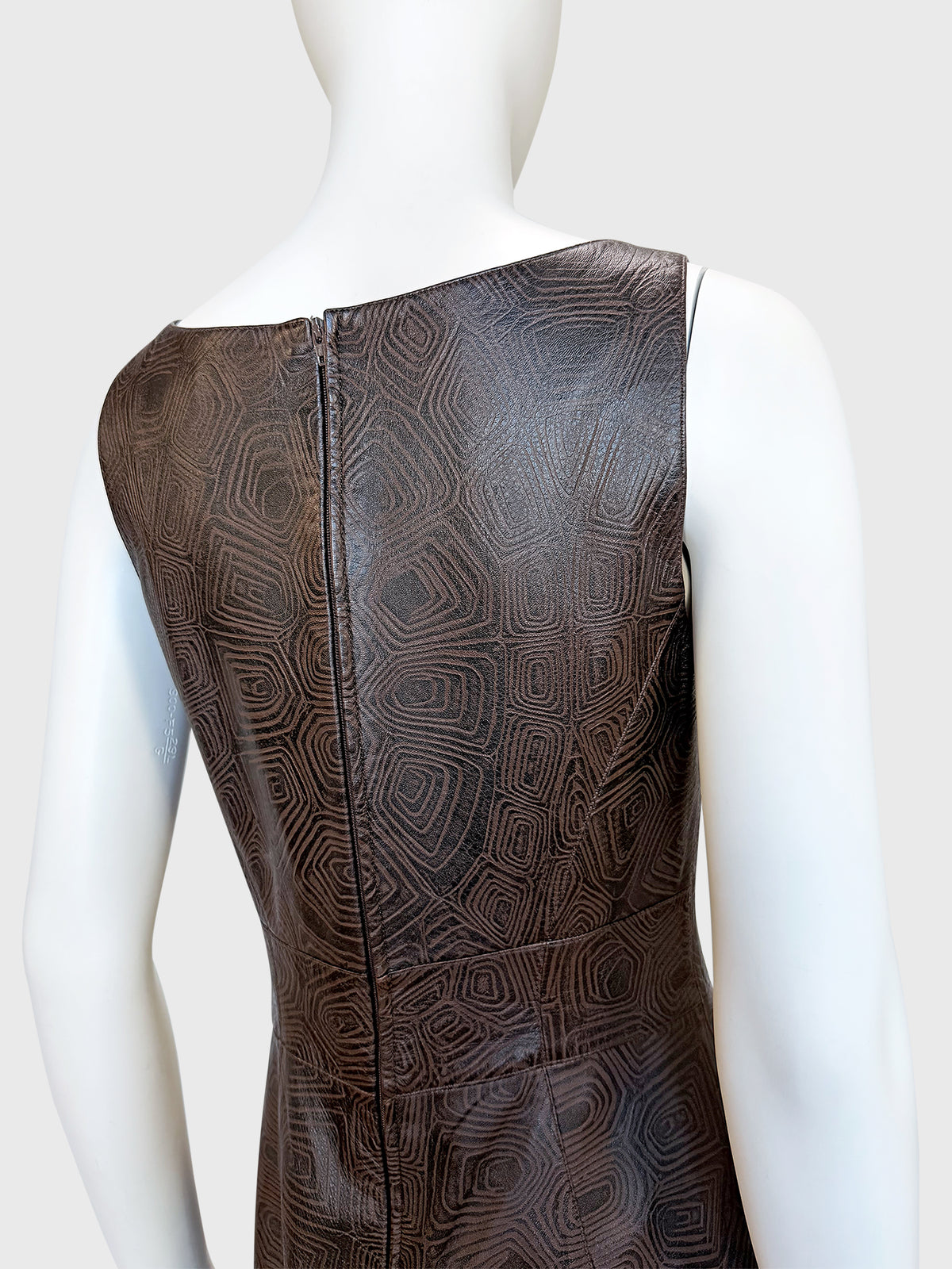 THIERRY MUGLER Couture Spring 2001 Metallic Brown Tortoiseshell Embossed Leather Dress Size S