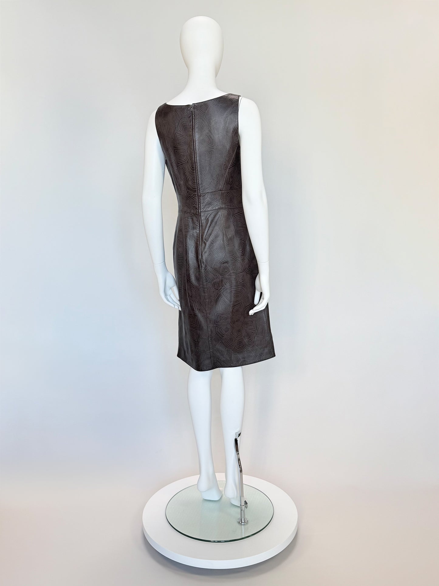 THIERRY MUGLER Couture Spring 2001 Metallic Brown Tortoiseshell Embossed Leather Dress Size S