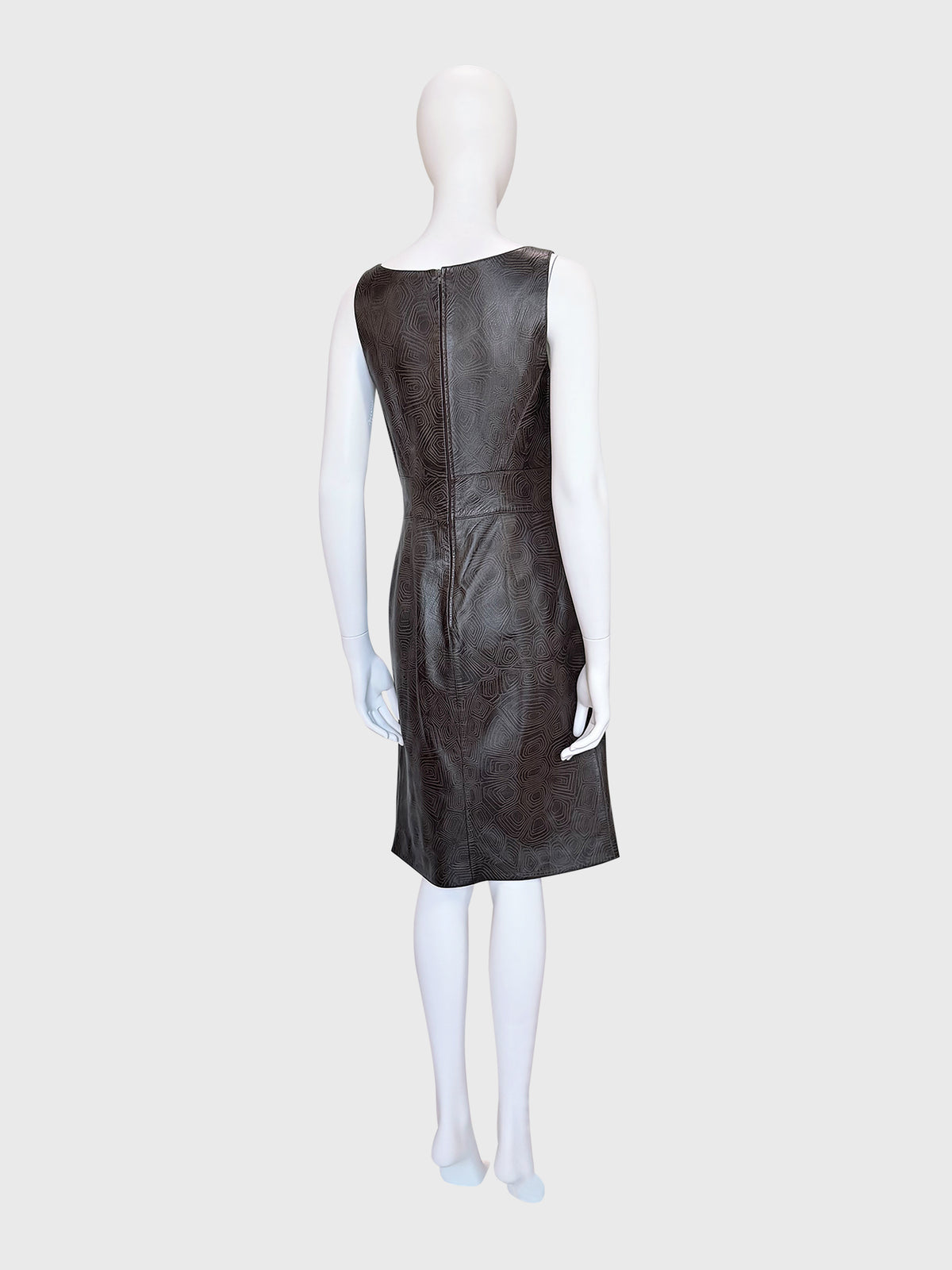 THIERRY MUGLER Couture Spring 2001 Metallic Brown Tortoiseshell Embossed Leather Dress Size S