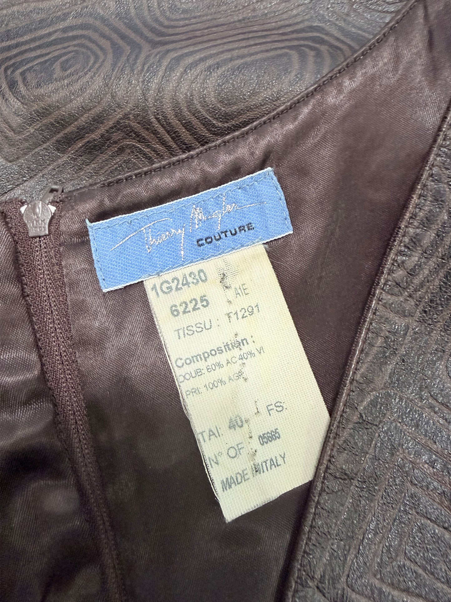 THIERRY MUGLER Couture Spring 2001 Metallic Brown Tortoiseshell Embossed Leather Dress Size S