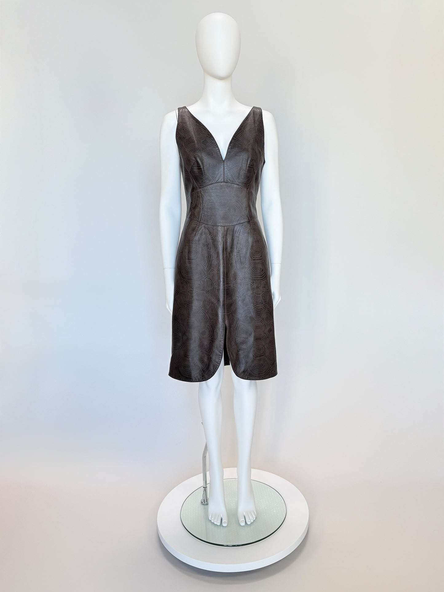 THIERRY MUGLER Couture Spring 2001 Metallic Brown Tortoiseshell Embossed Leather Dress Size S