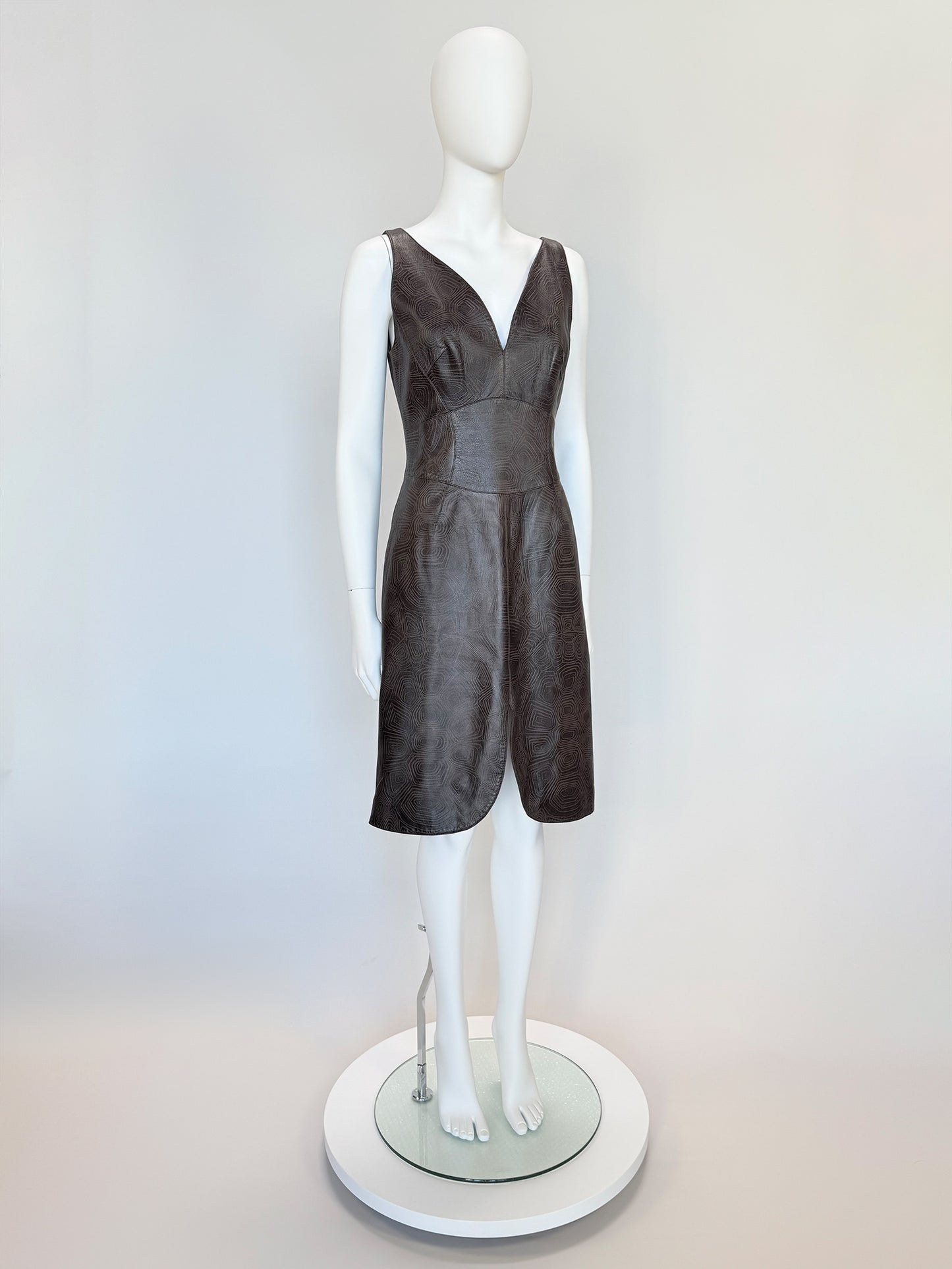 THIERRY MUGLER Couture Spring 2001 Metallic Brown Tortoiseshell Embossed Leather Dress Size S