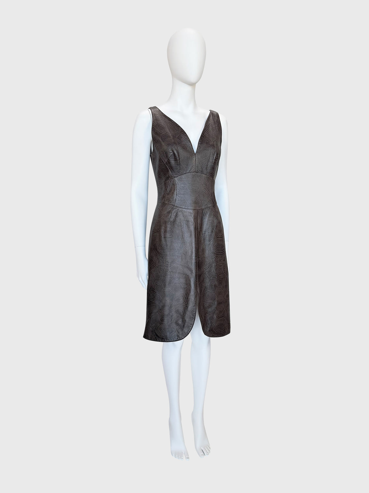 THIERRY MUGLER Couture Spring 2001 Metallic Brown Tortoiseshell Embossed Leather Dress Size S