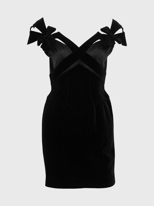 THIERRY MUGLER 1990s Vintage Black Velvet Cocktail Evening Dress