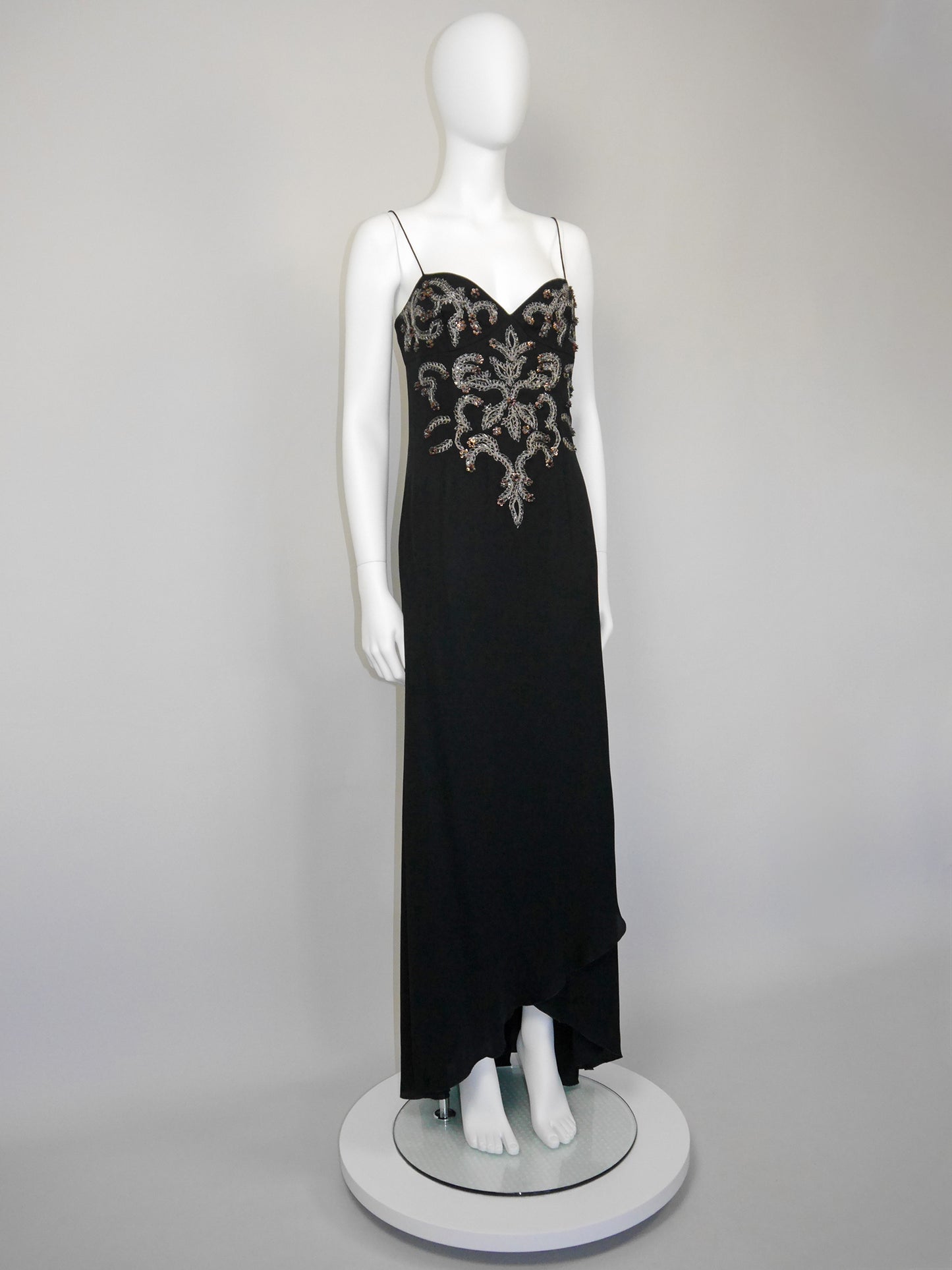 VALENTINO 1990s 2000s Vintage Black Beaded Sequined Maxi Evening Dress Gown Size M-L