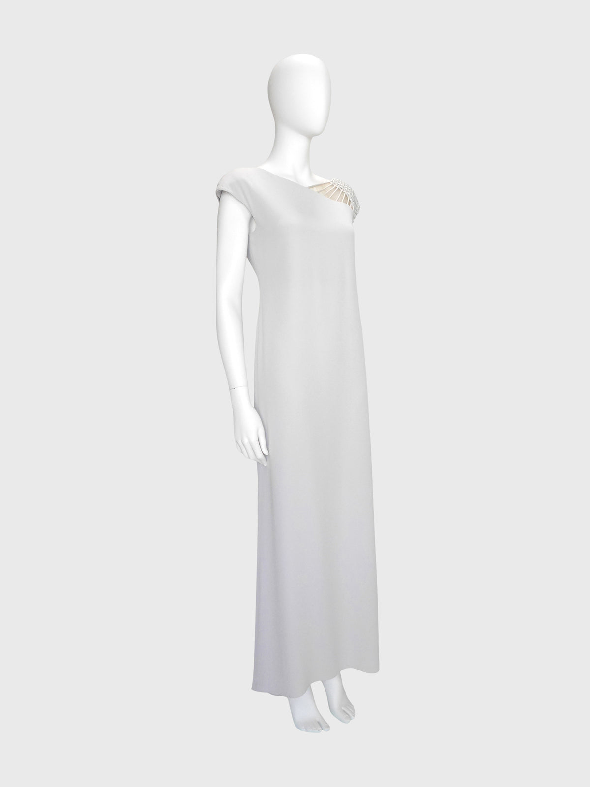 VALENTINO Spring 1999 Vintage Gray Evening Gown with Lattice Details Size S