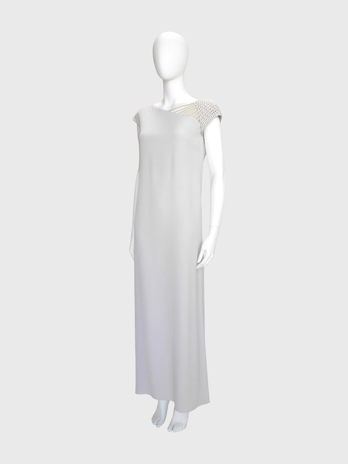 VALENTINO Spring 1999 Vintage Gray Evening Gown with Lattice Details Size S
